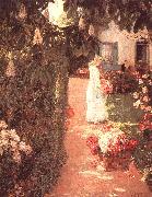 Childe Hassam Gathering Flowers in a French Garden Germany oil painting reproduction